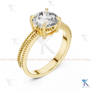 แหวนเพชรทรงกลมเจียระไนแบบ IGI Certified Lab Grown Diamond ประดับเพชรเม็ดเดี่ยวในตัวเรือนทองคำแท้ทรงมงกุฎแบบวินเทจ - Product Image 6