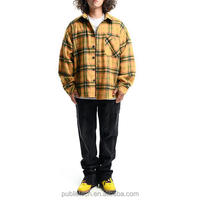 Veste en flanelle jaune à carreaux sur mesure pour homme, coupe oversize, en coton, pour l'hiver, avec grandes poches plaquées, capuche en sherpa, style décontracté