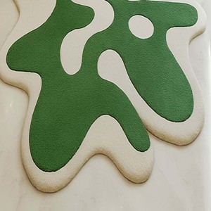 Alfombra verde de lujo, hecha a mano, con diseño abstracto, forma irregular, alfombra suave y moderna para decoración del hogar, sala de estar. - Product Image 3