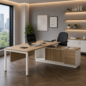 Sistema de Oficina AY, Escritorio Ejecutivo Elegante y Moderno en Forma de L de 7 Pies, Escritorio Profesional de Acero para Negocios, Oficina Comercial y Hogar - Product Image 1