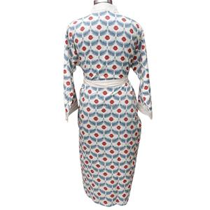 Bata de algodón de longitud completa para mujer, con estampado floral, cuello en V, manga larga, cinturón, ropa de dormir clásica, tela de punto suave, lavable a máquina, frontal - Product Image 6