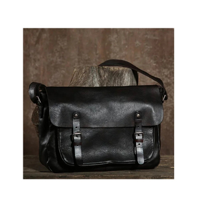 Sac messager en cuir véritable marron uni avec sangle réglable et fermeture à boucle, style classique, unisexe, usage quotidien - Product Image 5