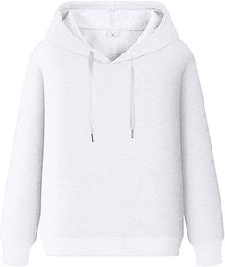 Unisex <b>White</b> Hooded <b>Sweatshirt</b> Regular Fit Casual Knitted Long Sleeve Solid Color Hoodie Autumn Wear - Product Image 1