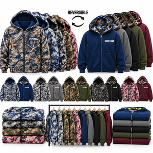 Sweat à capuche réversible personnalisé motif feuille, intérieur polaire bleu marine, poche avant, vêtement d'hiver, fournisseur B2B en gros USA - Product Image 6