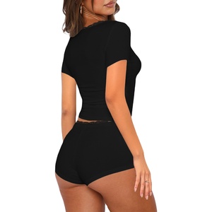 New Arrival Summer Women's 2-Piece Biker <b>Short</b> <b>Set</b> above Knee Crop <b>Top</b> & <b>Shorts</b> Solid Pattern Custom Print 2026 Collection - Product Image 3