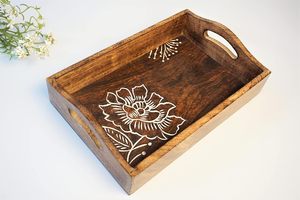 Wooden serving <b>tray</b> with handles wood <b>tray</b> serving handles metal handle rustic <b>tray</b> <b>kitchen</b> <b>tray</b> food serving dining <b>tray</b> - Product Image 4
