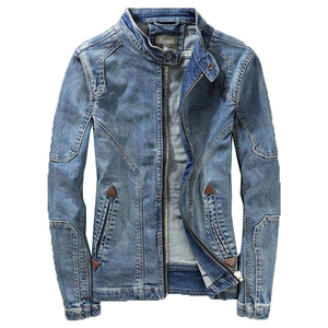 Chaqueta de Mezclilla Azul para Hombre, Manga Larga, Color Sólido, Lavada, Poliéster/Algodón, Estilo Otoñal, Transpirable - Product Image 1