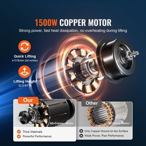 1100 Lbs 2-in-1 argano di sollevamento elettrico 1500W di potenza portatile Winch gru 22.9 ft altezza di sollevamento 13 Ft/min velocità cablata a distanza - Product Image 4