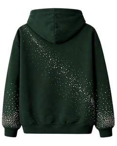 Sweat à capuche vert foncé orné de strass, coupe oversize, en molleton épais, avec poche kangourou, personnalisable, pour homme, style streetwear - Product Image 2