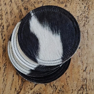 Handcrafted Real CowHide Leather Coaster Set Cowhide Coaster Set <b>Hair</b>-on Coasters Roan Unique Genuine Leather Cow Hides Coasters - Product Image 1
