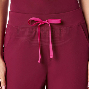Women V Neck Knitted Cotton <b>Scrub</b> <b>Top</b> Maroon Hospital Uniform Blouse with Pockets for Medical Staff - Product Image 5