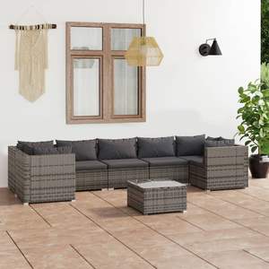 Ensemble de salon de jardin en rotin PE gris avec acier thermolaqué, plastique et verre - Meubles d'extérieur durables - Product Image 1