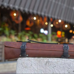 High Quality Durable Genuine Leather Classic Portable Lightweight Knife Roll Set 4-6 Compartments for Travel Knife Protection - Product Image 1