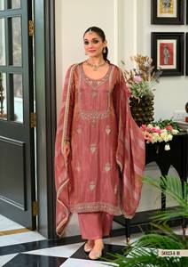 Elegantes Besticktes Seiden-Knielanges Schnelltrocknendes Indisch-Pakistanisches Top und Hosen-Dupatta-Set für Damen Partykleidung - Product Image 3