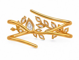 Anillo de Oro de 18K con Diamantes Cultivados en Laboratorio, Diseño de Hoja de Pera y Rama de Vid, Anillo de Bypass y Banda Cruzada, Anillo Nupcial Personalizado - Product Image 5