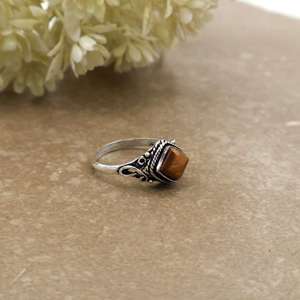 Handmade Brass 925 Sterling <b>Silver</b> Natural Tiger Eye <b>Ring</b> Vintage Rhombus Gemstone <b>Ring</b> for Women Ethnic Boho <b>Statement</b> Jewelry - Product Image 3
