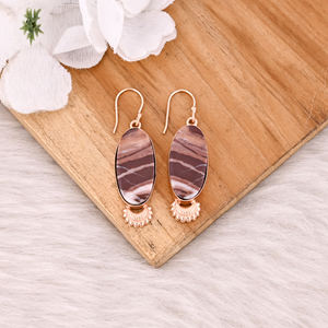 Modernos Pendientes Colgantes de Jaspe Malinga Chapados en Oro Rosa, Joyería Bohemia para Mujer con Piedras Preciosas Ovaladas, Perfecciones de Latón Indio - Product Image 2