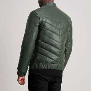 Travis Green Winter <b>Leather</b> Puffer <b>Jacket</b> with Zipper Front Solid Pattern Canvas Fabric 100% <b>real</b> Fully Customizable - Product Image 3