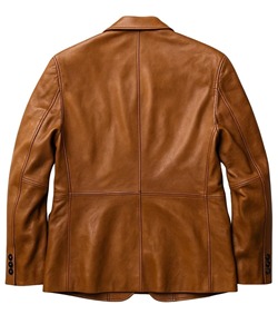 Men's Genuine Leather Blazer <b>Jacket</b> With Badge <b>Smart</b> Casual Autumn Wear Brown Color Turn-down Collar Single Button Design - Product Image 3