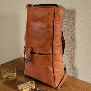 Waterproof <b>Leather</b> Roll Top <b>Backpack</b> Mens Laptop Rucksack Genuine Cowhide Travel Bag Low MOQ Custom Logo LTBP-0036 - Product Image 3
