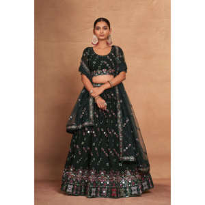 Indian Pakistani Style Women's Wedding Lehenga Choli <b>Set</b> with <b>Embroidery</b> Work Full Net Dupatta Blouse From Handmade Manuf - Product Image 1