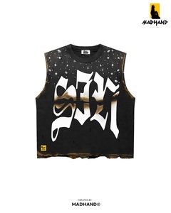 Black Galaxy Graphic Sleeveless Set | Oversized Streetwear Tank <b>Top</b> & Shorts | Rhinestone Vintage Two Piece Set| OEM Private - Product Image 3