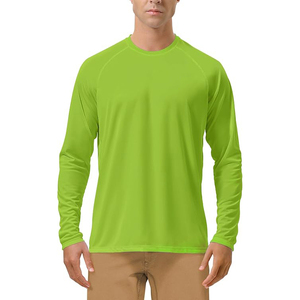High Visibility Neon Lime Green <b>Mens</b> Long Sleeve Rash Guard Swimwear <b>Top</b> UPF 50 Sun Protection Athletic Fit - Product Image 1
