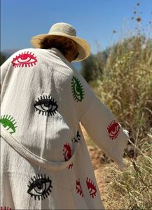 Nuevo Diseño, Vestido Largo de la Mejor Calidad, Conjunto Kimono Ojo de Diablo, 100% Algodón Crepé, Cintura Natural, Sostenible y Lavable, para Playa - Product Image 3