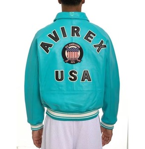 Veste en cuir ICON Avirex pour homme, veste bomber en cuir PU avec patch brodé, veste en cuir Avirex pour homme, style streetwear - Product Image 4