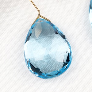Wholesale 18k Yellow Gold Natural Pear Blue Topaz Briolette Chain Drop Earrings Memoria Jewels - Product Image 2