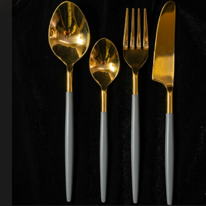 Juego de Cubiertos con Recubrimiento PVD Dorado, con Mangos Forjados, Diseño Moderno, Apto para Lavavajillas, Cuchara, Tenedor, Cuchillo, Juego de Cubiertos de 4 Piezas - Product Image 1