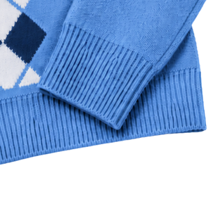 <b>Men</b> Autumn Blue Argyle <b>V</b> <b>Neck</b> Cardigan Knitted <b>Sweater</b> Diamond Pattern Button Front Long Sleeves Classic Casual Soft 100% - Product Image 5