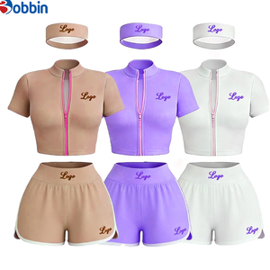 Conjunto de 2 Piezas de Chaqueta Corta y Pantalones Cortos Deportivos Casuales de Moda Hip Hop, Ajustados, de Spandex/Poliéster, con Cierre, para Mujer, Verano - Product Image 4