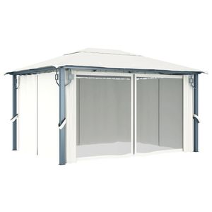 Cream Aluminum 157.5"x118.1" <b>Gazebo</b> with <b>Curtain</b> Pavilion or Pergola Style - Product Image 3