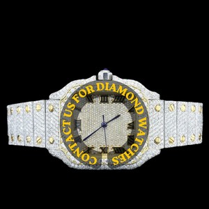 Montre-bracelet classique Hip Hop pour homme, haut de gamme, boîtier carré élégant, cadran à chiffres romains, verre quartz, entièrement sertie de diamants Moissanite - Product Image 1