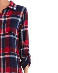 Vestido Camisero Personalizado para Mujer, a Cuadros Rojos y Azul Marino, Manga Larga, con Botones, Estilo Casual, Túnica Holgada de Franela para Otoño e Invierno - Product Image 2