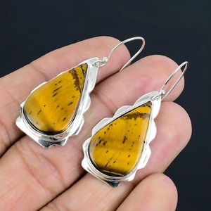 925 <b>Sterling</b> <b>Silver</b> Tiger Eye Drop Earrings Handmade Natural Gemstone French <b>Wire</b> Dangle Earrings Fine Jewelry Wholesale - Product Image 5