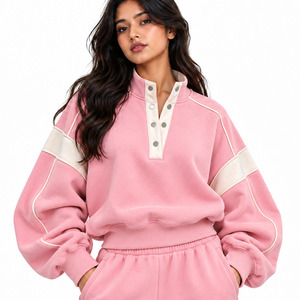 Sudadera de Forro Polar Rosa para Mujer, Estilo Holgado, Cuello con Broches, Paneles en Contraste y Detalles de Ribete, con Logotipo Personalizado - Product Image 1