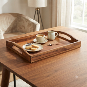 Plateau de service en bois artisanal, plateau de service de luxe pour le café, le thé, le petit-déjeuner, les aliments, plateau décoratif pour la table, utilisation à domicile ou au restaurant - Product Image 3