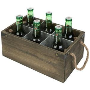 Porte-bière en bois moderne, organisateur de boissons rectangulaire, porte-bouteilles multifonctionnel, rangement pour bouteilles de bière avec poignée - Product Image 4