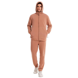 Ensemble de survêtement à capuche pour homme, beige uni, sweat-shirt et pantalon de jogging longs, streetwear décontracté, respirant, 100% coton - Product Image 4