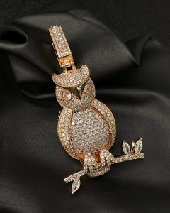 Rose Gold Plated 925 Silver Owl Pendant With Moissanite Stone HipHop Iced Out Two Tone Pendant Protection <b>Spirit</b> Bird Pendant - Product Image 4