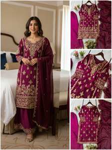 Ensemble haut de gamme en soie Fandy avec broderie de sequins et dupatta - Product Image 4