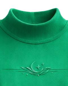 Camiseta sin mangas verde acanalada de cuello alto para mujer, personalizada con diseño en relieve de luna y estrella, sin mangas, de verano, fabricante personalizado - Product Image 3