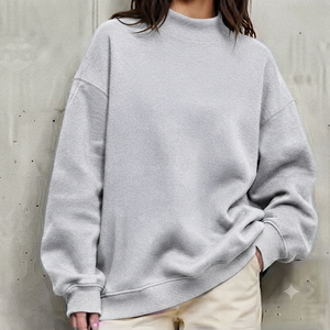 Sweat-shirt oversize en molleton brossé épais pour femme, col montant, en coton vierge, coupe décontractée, vêtement de mode premium - Product Image 1