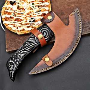 Mini Hache de cuisine industrielle DIY pour pizza, lame en acier Damas à haute teneur en carbone, manche en bois de rose, housse en cuir, 10 pouces - Product Image 5