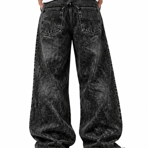 Jean baggy pour homme, coupe décontractée, jambe large, style décontracté, grande taille, en coton, avec logo imprimé HAWK BAWK - Product Image 2