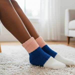 Jack and Jill Pink and Blue Fuzzy Footie <b>Socks</b> <b>Soft</b> Plush Cozy Winter Slipper <b>Socks</b> Warm Home Lounge for Women Girls - Product Image 3