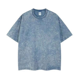 Camiseta de Algodón Lavado Estilo Denim para Hombre, Talla Grande, Manga Corta, Cuello Redondo, Estilo Casual, Color Sólido, Estampado Tie Dye, Largo Regular - Product Image 1