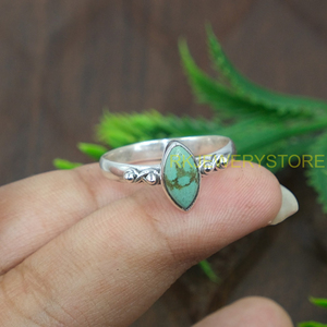 Anillo de Plata de Ley 925 con Turquesa Natural, Anillo de Turquesa Marquise Hecho a Mano, Anillo de Plata Boho, Joyería de Piedras Preciosas al por Mayor - Product Image 5
